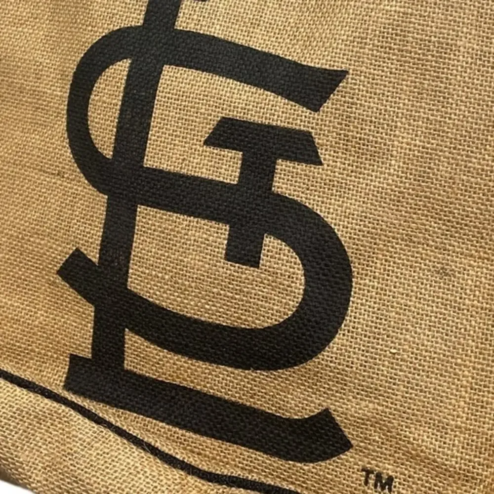 St Louis Baseball Cardinals Logo Burlap Double Handle Tote Bag Inner Pocket